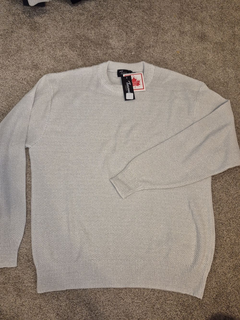 Vtg NWT New Tosani Canada Beige Textured Crewneck Men's Sweater Large Cotton